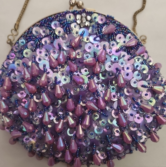 Vintage Sequin And Beaded Purple Small Evening Bag - Picture 5 of 12